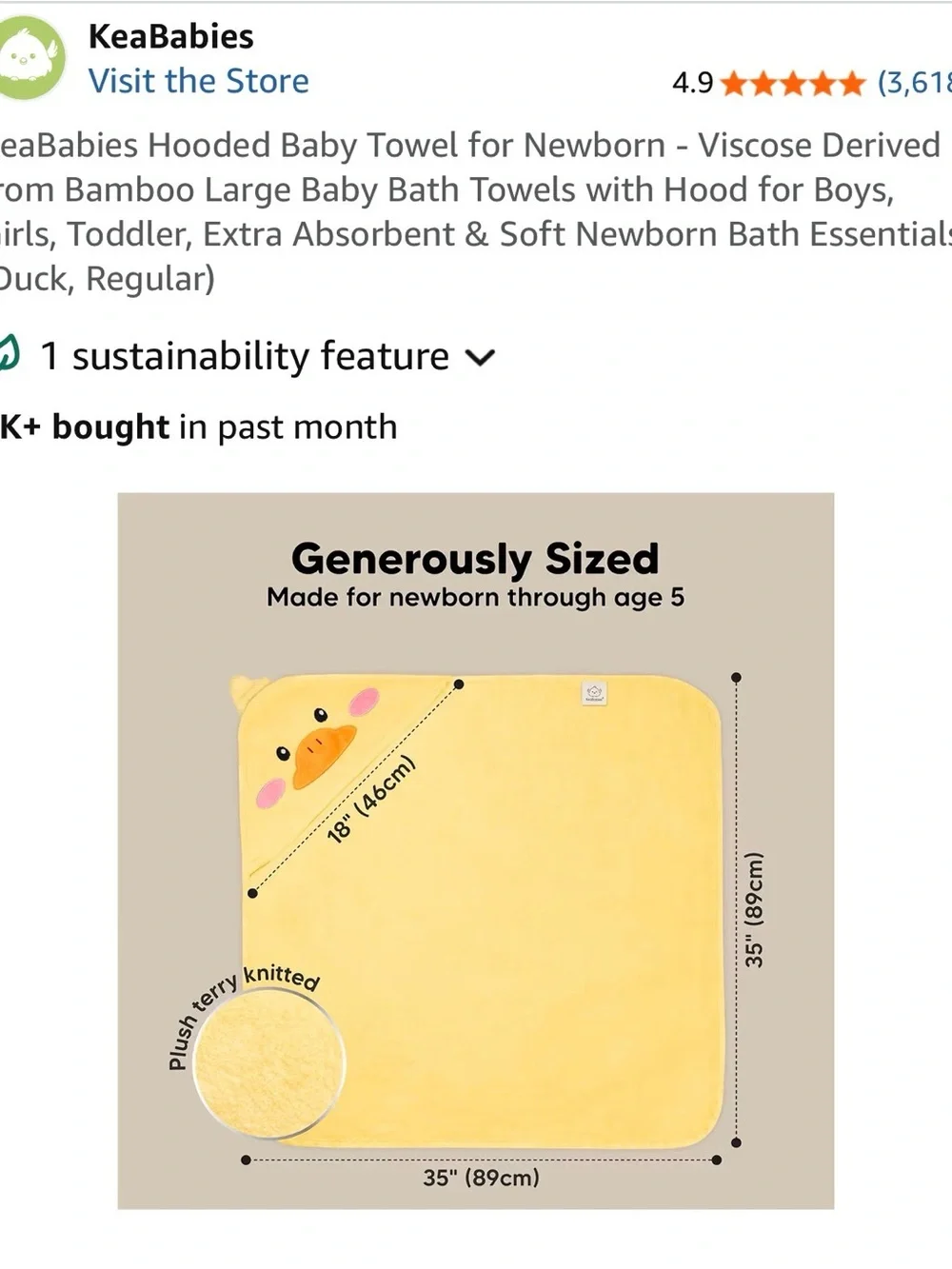 KeaBabies Yellow Duck Hooded Baby Towel